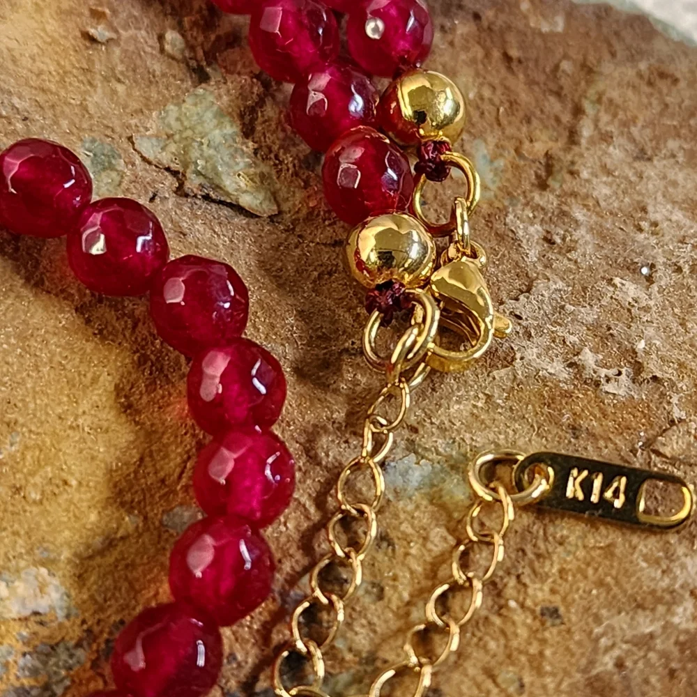 Natural Raw Garnet Stone Hypoallergenic Jewelry 14K Gold plated Eye Pendant